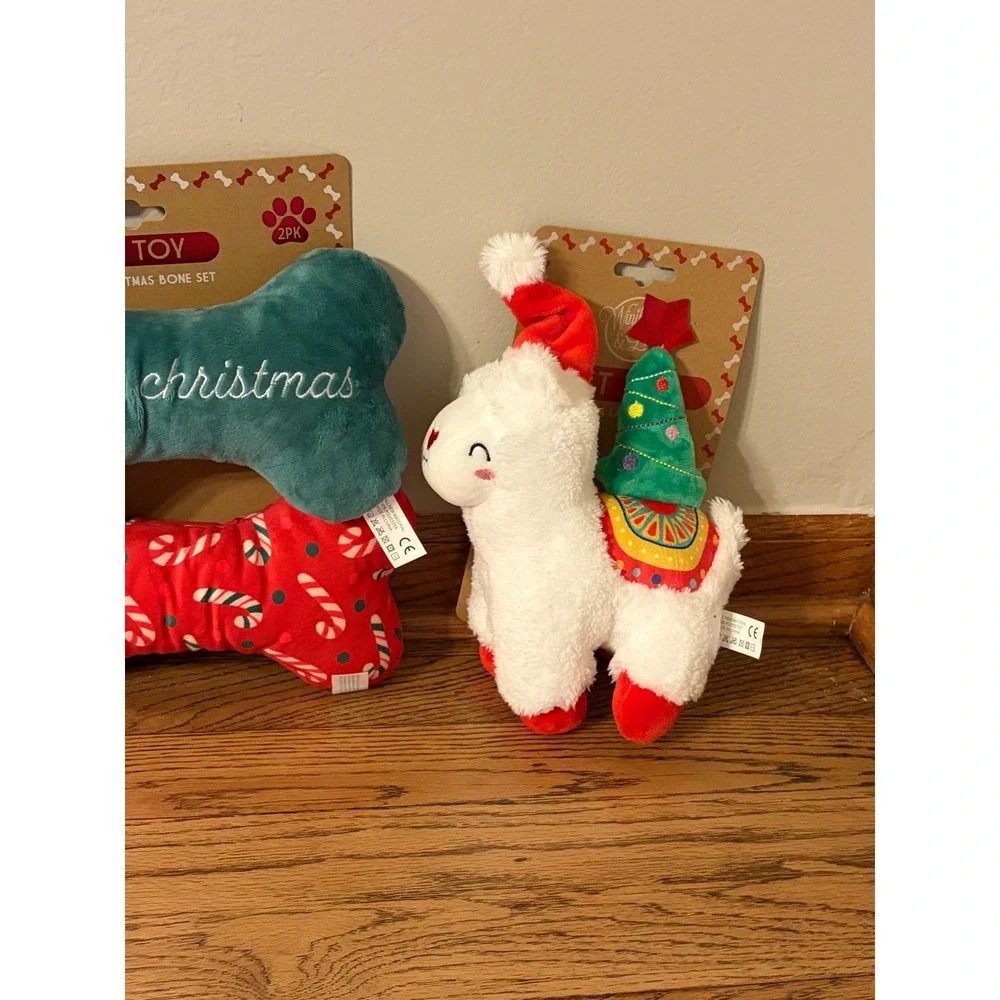 Winifred & Lily Christmas Dog Toy Bundle 5pc My First Christmas Llama Wine Bones